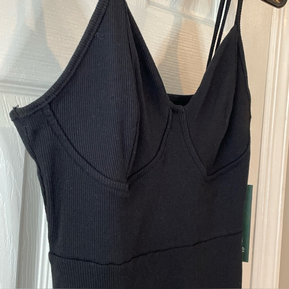 New Wild‎ Fable Black Dress S Ribbed Skater Knit Sweetheart Neck Goth Stretchy - Picture 4 of 16